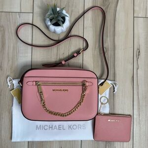 3pcs Michael Kors Jet Set Chain Crossbody Bag, Zip Coinpouch & Dust Bag NWT